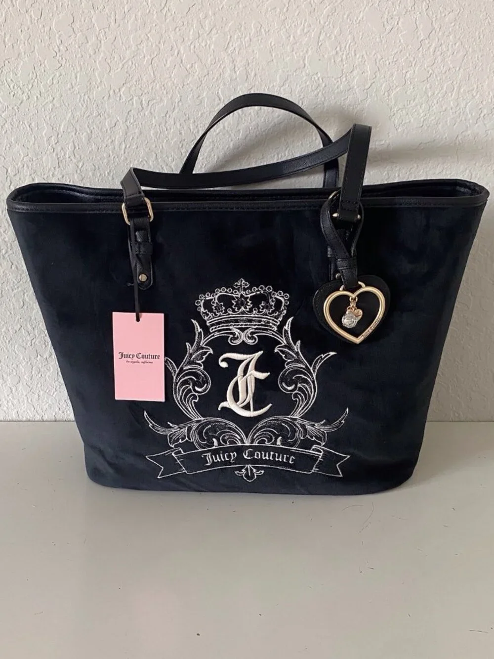 Juicy Couture Need More Juicy Tote In Liquorice‎ Embroidered W/Charm Retro NEW